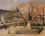 卡米耶 毕沙罗 : Pont-Neuf, the Statue of Henri IV, Morning, Sun